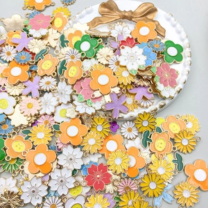 Colorful enamel flower charms made of alloy for DIY jewelry making and necklaces