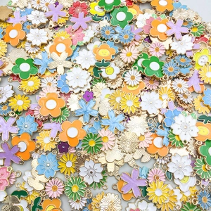Mix of colorful enamel flower alloy charms and pendants for DIY jewelry making