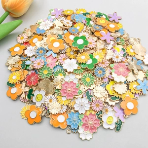Detailed collection of colorful enamel flower charms for DIY jewelry making and crafts