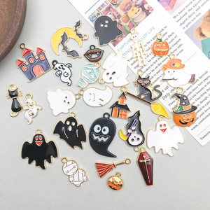 DIY Halloween enamel alloy charms set featuring ghosts pumpkins and black cats