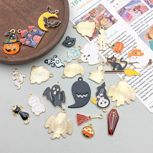 Cute Halloween charms set featuring alloy pumpkins and ghosts for DIY jewelry crafts