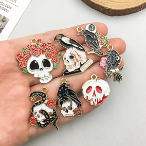 Gothic Halloween alloy pendants featuring crows, skulls and snakes for DIY jewelry making