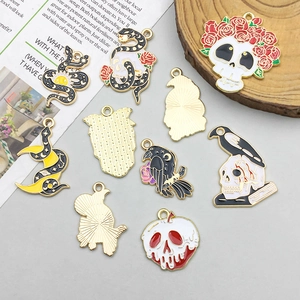 Gothic Halloween alloy pendants featuring skull, snake, and raven for DIY jewelry