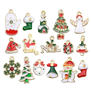 Set di 15 ciondoli natalizi in smalto con Babbo Natale e pupazzo di neve per gioielli fai-da-te