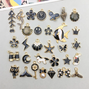 Mixed Black Enamel Zinc Alloy Charms For DIY Jewelry Making Fish Tail Star Heart Butterfly Clock Animal Pendants Craft