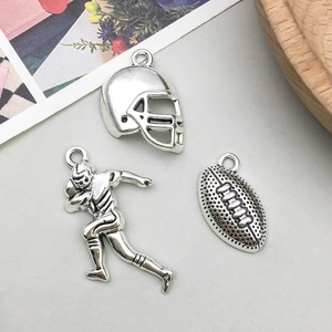 Trois pendentifs de football américain en alliage argenté antique pour bijoux DIY
