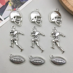 Lot de 9 pendentifs football américain et casques en argent antique pour bijoux DIY