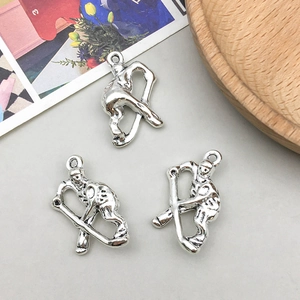 Pendentifs de hockey sur glace en argent antique pour création de bijoux DIY