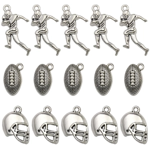 Lot de breloques football américain en argent antique avec joueur et casque pour bijoux