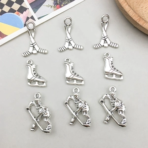 Détails de breloques de hockey vintage en argent avec patins pour bijoux DIY