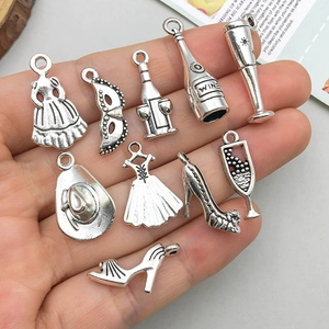 Antique silver alloy charms featuring wine bottle and cup motifs for DIY jewelry making