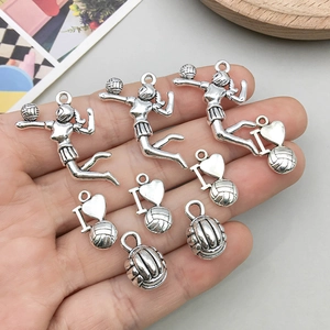 Antique silver volleyball charms including player, heart design and ball for DIY jewelry