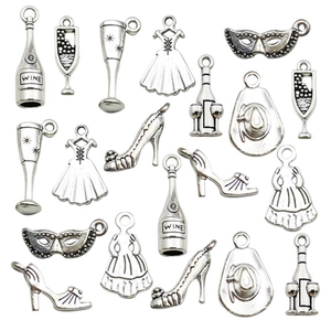 Antique silver wine theme charms including bottle and glass for DIY jewelry making