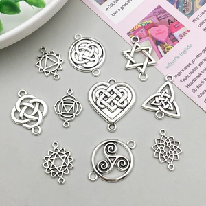Set di ciondoli a fiore della vita e pentagramma in argento antico per gioielli