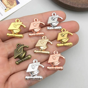Mortarboard graduation cap charms in gold and silver finish for DIY jewelry