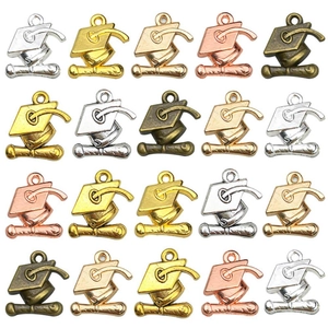 Bachelor cap and scroll metal pendants in five electroplated finishes for DIY jewelry