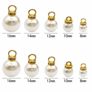 Colgantes de perlas doradas KC con pedrería en cinco tamaños de 8mm a 16mm para joyas DIY