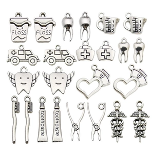 Antique silver ambulance and dental medical charms set for DIY jewelry making