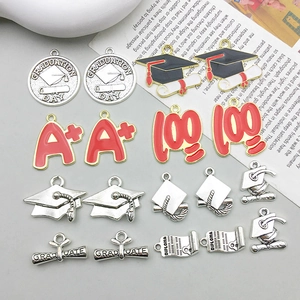 Enamel Alloy Graduation Season Charms For Jewelry Making Graduation Cap Diploma A Plus Letter Pendants Graduation Gifts