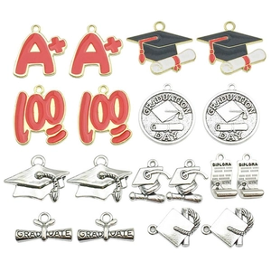 Red and black graduation themed alloy charms set with A+ and diploma designs