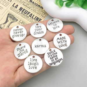 Set di 8 ciondoli tondi in lega d'argento vintage con frasi motivazionali per gioielli