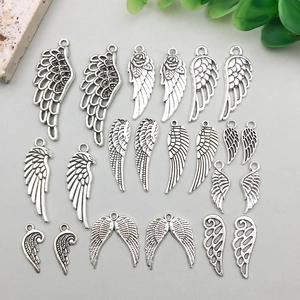Antique Silver Alloy Wing Pendants For DIY Jewelry Making Vintage Feather Angel Wing Hollow Charms For Necklace Bracelet Craft Supplies