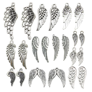 Antique silver wing charms assortment in vintage alloy for DIY jewelry making