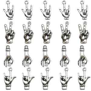 Set di 20 ciondoli a forma di gesti delle mani in lega argento antico per gioielli