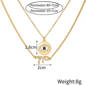 Détails du collier doré double couche œil protecteur et nœud avec les dimensions