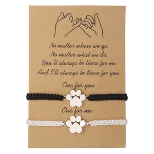Bracelet en Corde Tressée Fait à la Main Pendentif Empreinte de Patte Acier Inoxydable Cordon Réglable Bijoux Cadeau Femme Homme