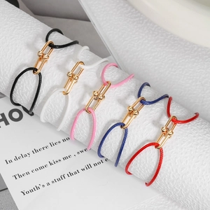 Handmade Braided Synthetic Leather Bracelet For Couples Alloy U-Shape Buckle Adjustable Rope Bracelet Minimalist Jewelry Gift
