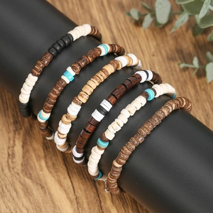 Boheems Etnisch Kralen Armband Voor Heren Dames Natuurlijke Kokosnootschil Houten Kralen Verstelbaar Strand Mode Sieraden