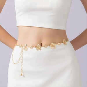 Vintage Carved Coin Tassel Waist Chain Adjustable Double Layer Metal Belt Alloy Rhinestone Flower Hip Hop Jewelry Women