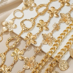 Vintage gold layered body chain with carved pendants and tassels for women's dresses