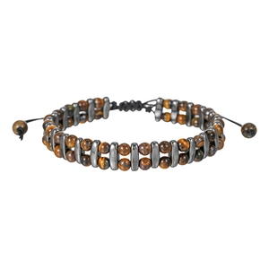 Pulsera ajustable de doble hilera con ojo de tigre, cuerda trenzada y metal pulido