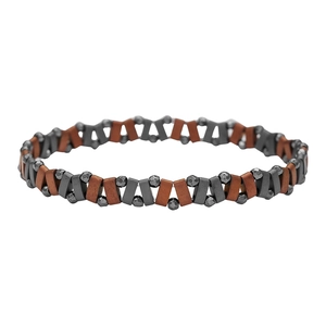 Heren hematiet kralenarmband met koperen en gunmetal grijze vierkante schakels
