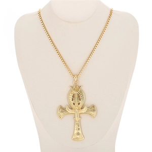 Hip hop gold Ankh cross necklace with Horus Egyptian eagle pendant on box chain