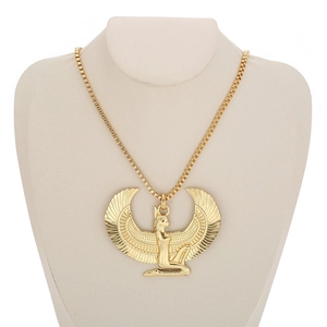 Gold Plated Alloy Egyptian Pendant Necklace Vintage Hip Hop Punk Isis Horus Ankh Pharaoh Jewelry For Men Women