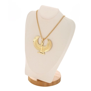 Golden Ancient Egyptian Goddess Isis winged pendant necklace with a polished box chain