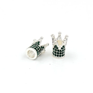 Silver crown charms with green rhinestones for DIY jewelry making and bracelets