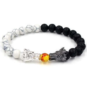 Bracelet tête de dragon avec perles de lave, turquoise blanche et accent citrine