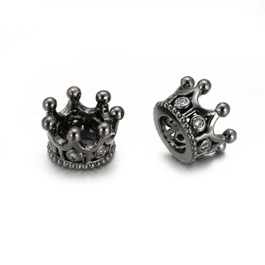 Gunmetal crown beads with pave cubic zirconia for DIY jewelry making and bracelet charms
