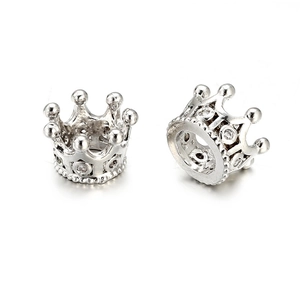Micro-set cubic zirconia hollow crown bead charms for DIY jewelry bracelet making