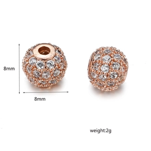 Roségouden 8mm bolvormige kraal met fonkelende zirkonia in pavé-zetting