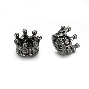 Detail of gunmetal hollow crown charm with micro-pave cubic zirconia for DIY bracelets
