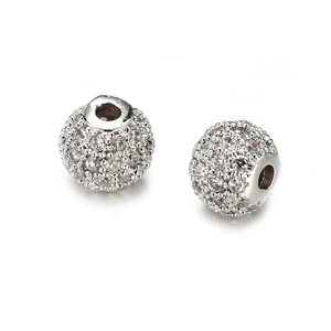 Paar 8mm koperen micro-pave zirconia kralen met grote gaten voor DIY-sieraden maken