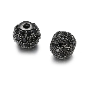 Micro-pave zwarte zirkoon 8mm bal kralen met gunmetal afwerking voor DIY sieraden