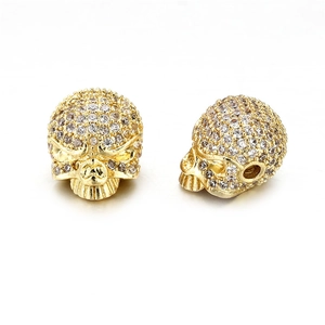 Vintage gold skull charm with inlaid zircons for DIY jewelry making and bracelets
