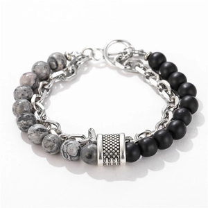 Pulsera de Cadena de Cuentas de Doble Capa para Hombre Punk con Cristal Artificial Aleación Piedra Broche de Palanca Joyería Vintage Hip Hop