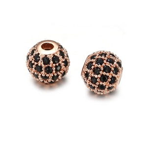 Roségouden bolkralen met zwarte zirkonia micro-pavé voor het maken van sieraden